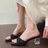 Transparent crystal heel French small cool slippers fairy shoes 2025 new summer outer wear temperament medium and high heel sandals