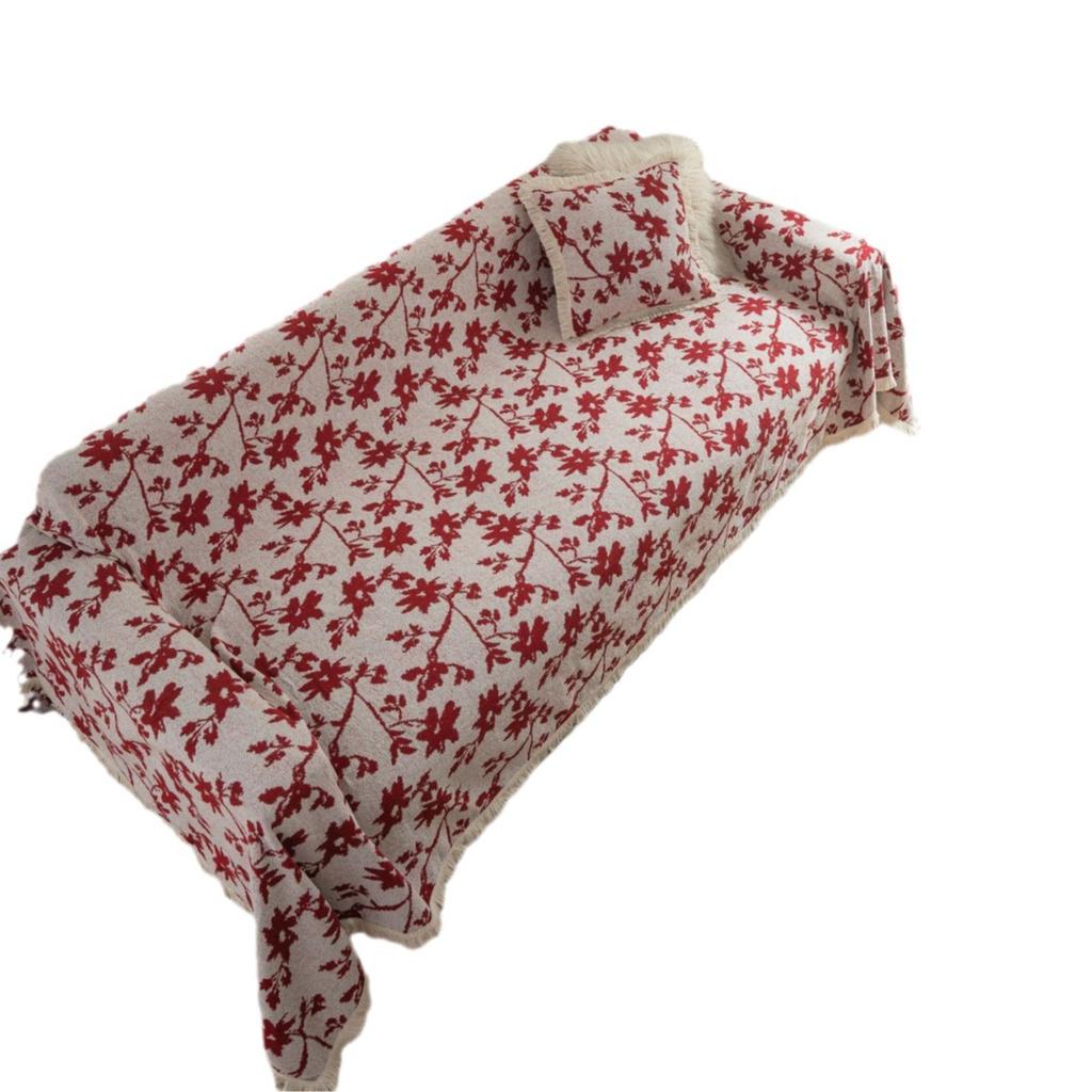 Exquisite sofa towel anti-cat scratch jacquard red flower retro festive access thick sofa blanket factory