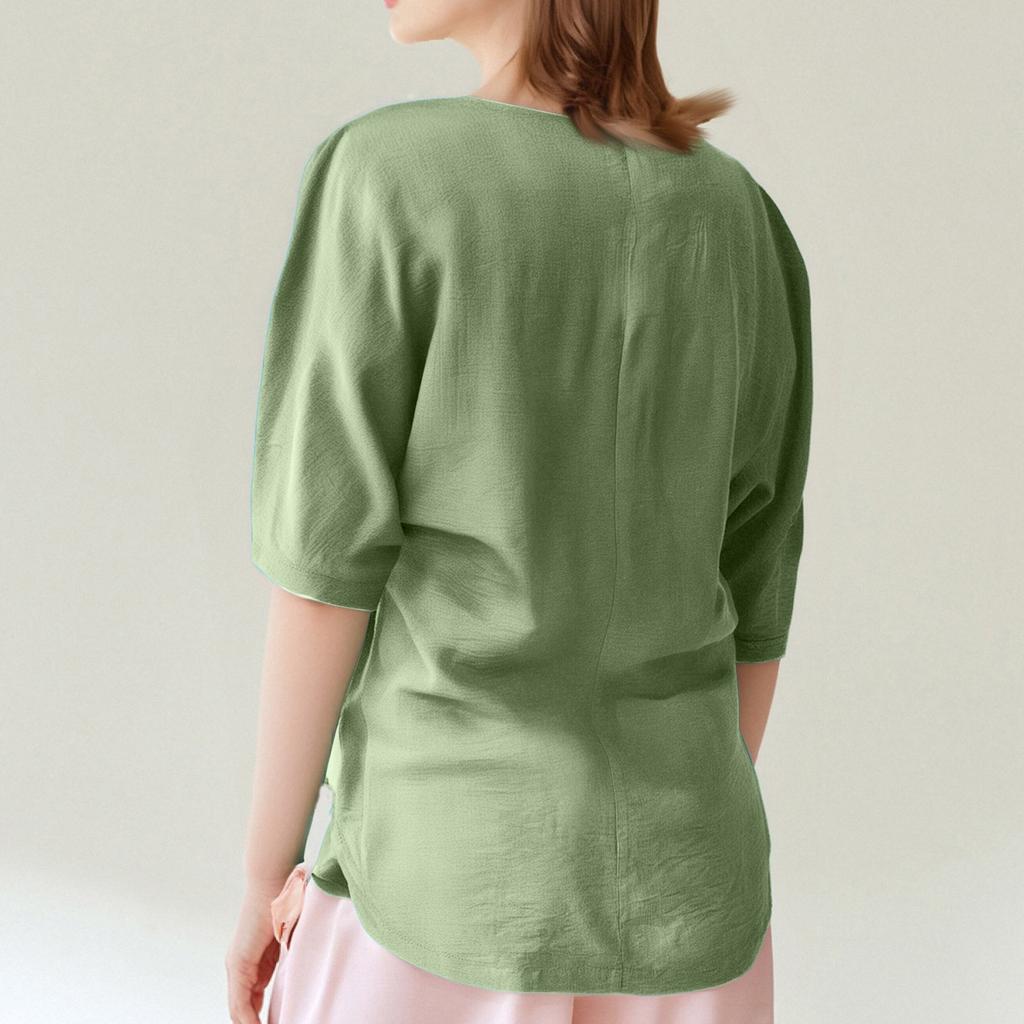 Women's Fashionable Loose Casual V-Neck Color Button Up Top Color Button Up Top