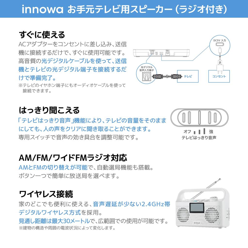 innowa Wireless TV speaker clear TV easy charging just by placing it (with radio), sound, connection,