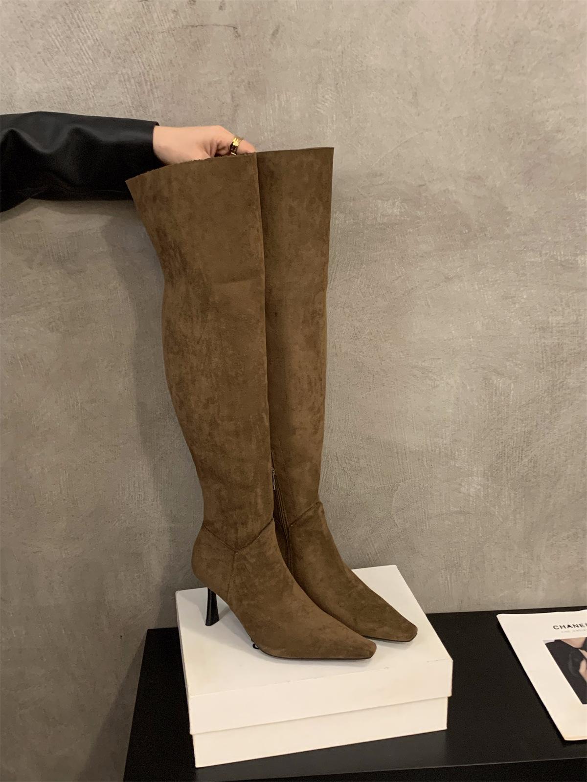 High Heel Suede Skinny Over Knee Boots Women s Season Khaki Pile Long Knight Boots 40 верблюд 4100₽