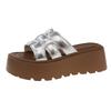 Summer new thick-soled silver one-word slippers women's fashion casual beach women's shoes