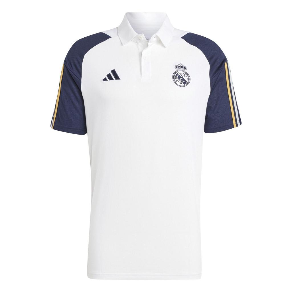 Adidas Real Madrid 2023-2024 Season Comfortable Color Block Badge Pullover Short Sleeve Polo Shirt Men Polo Shirts White IB0844