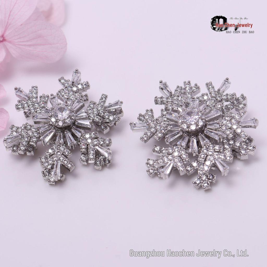 14k Gold Color Retention Rotating Snowflake Zircon Diamond Bracelet Spacer Beads