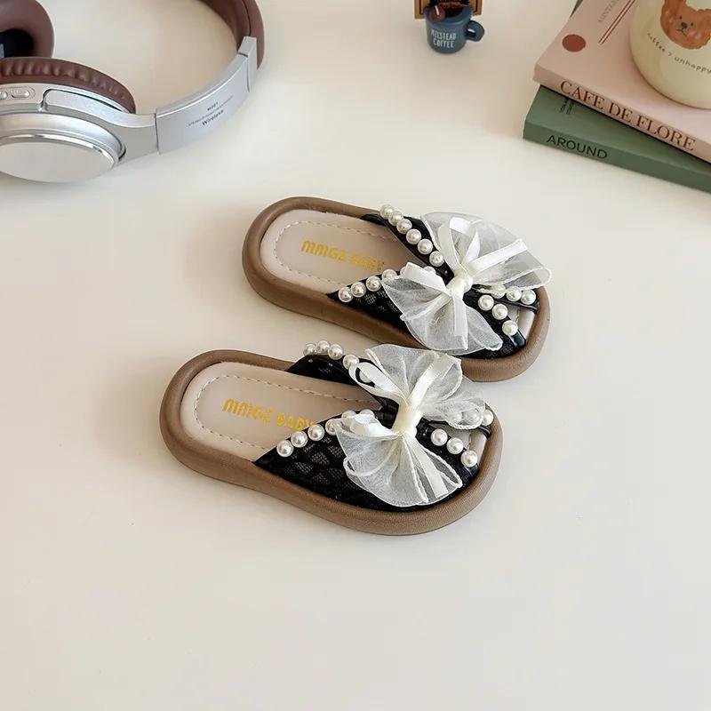 

Children Princess Slippers for Girls Summer New Fashion Korean Style Soft Bottom Anti-slippery Versatile Beading Beach Shoe 24