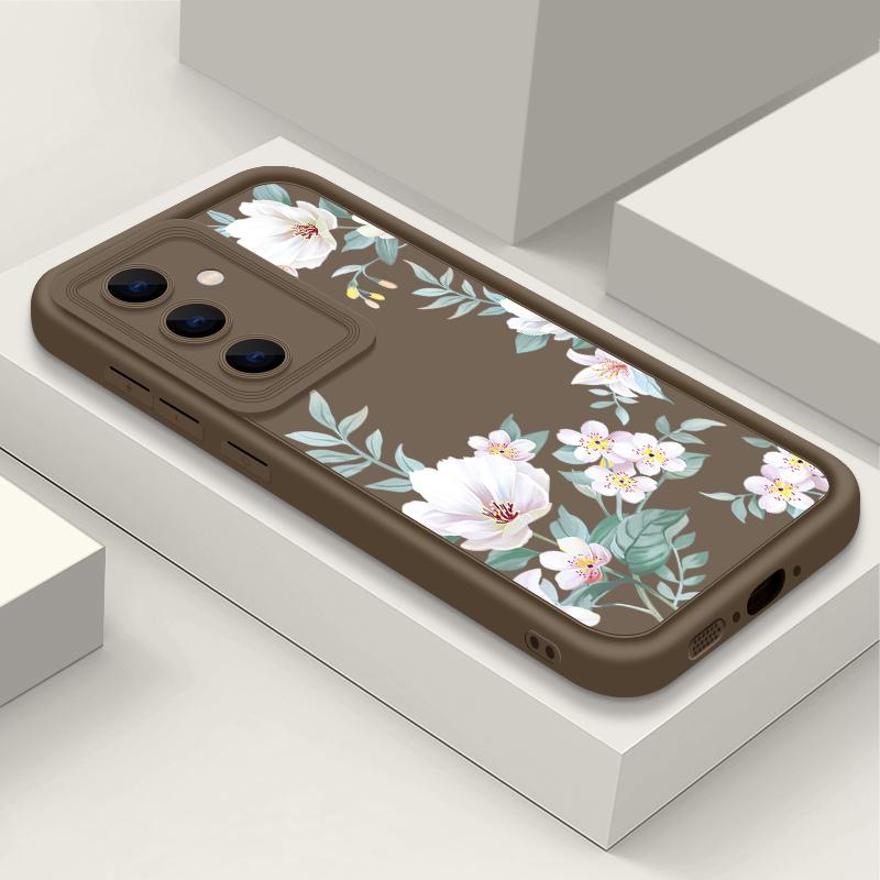 White Flower Pattern Matte TPU Soft Phone Case For Samsung S25 Plus S24 FE S23 Ultra S22 A56 A36 A16 A15 A55 A06 A05 A35 A34 Shockproof Bumper Cover