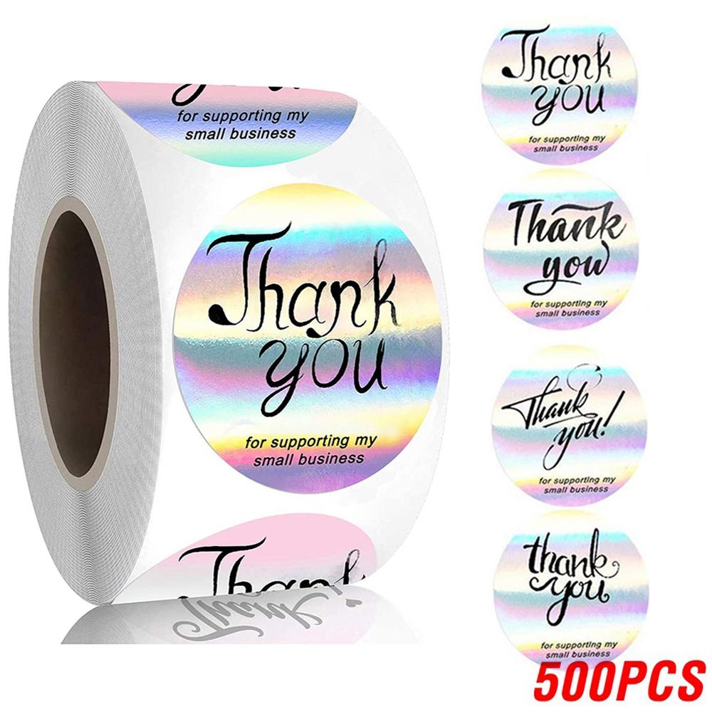 100-500pcs Thank You for supporting my small business Sticker Holographic Laser Stationery Seal Labels Sticker Wrapping Supplies
