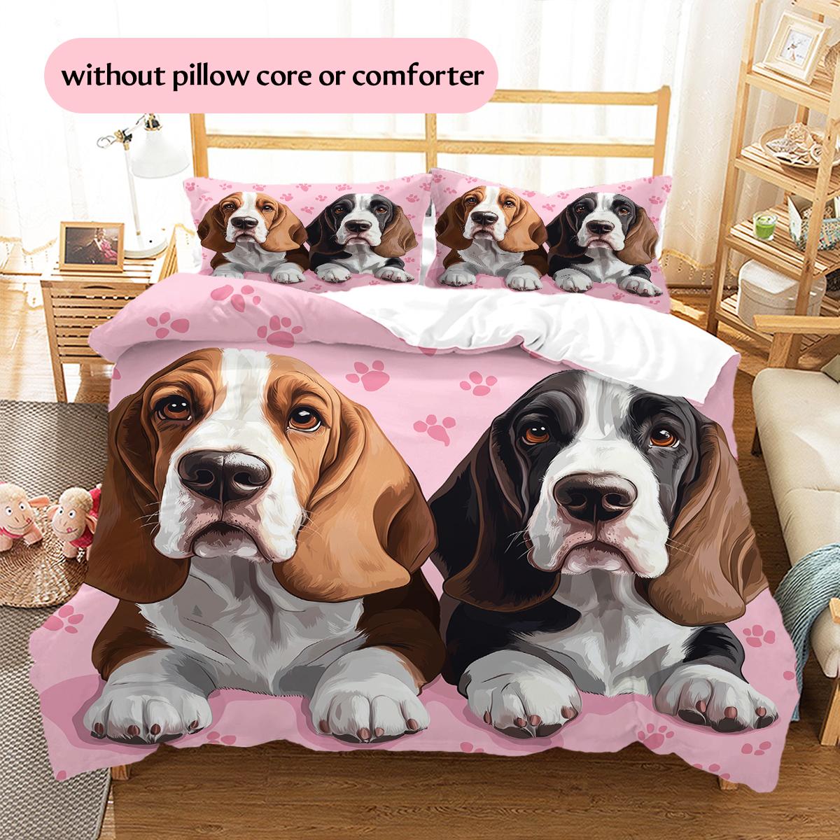 

Pink Basset Hound Pattern Bedding Home Decoration Birthday Gift (1 * duvet cover + 2 * pillowcase, without core) 135x200cm