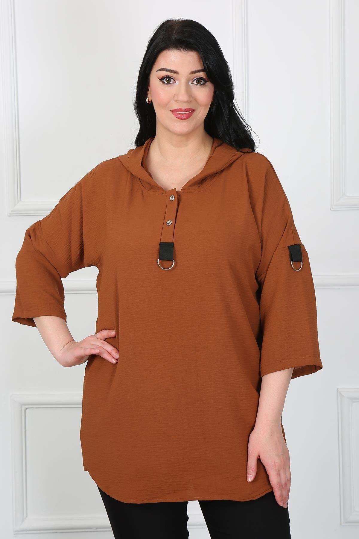 

Женская рубашка больших размеров, коричневая рубашка с капюшоном Airobin большого размера 2XL