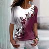 2024 New Women's T-Shirt Fashion Crew Neck Flower Printing Casual Daily Women's Top Summer Trend Loose