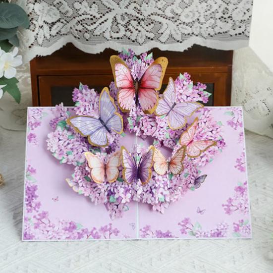 Foldable 3D Greeting Card with Envelope Handmade Decorative Birthday Gift Card Fly-out Holiday Blessings Card