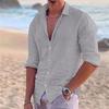 2024 Men's Linen Long Sleeve Shirts Button Up Shirt Casual Summer Loose Fit Turn-down Collar Shirt