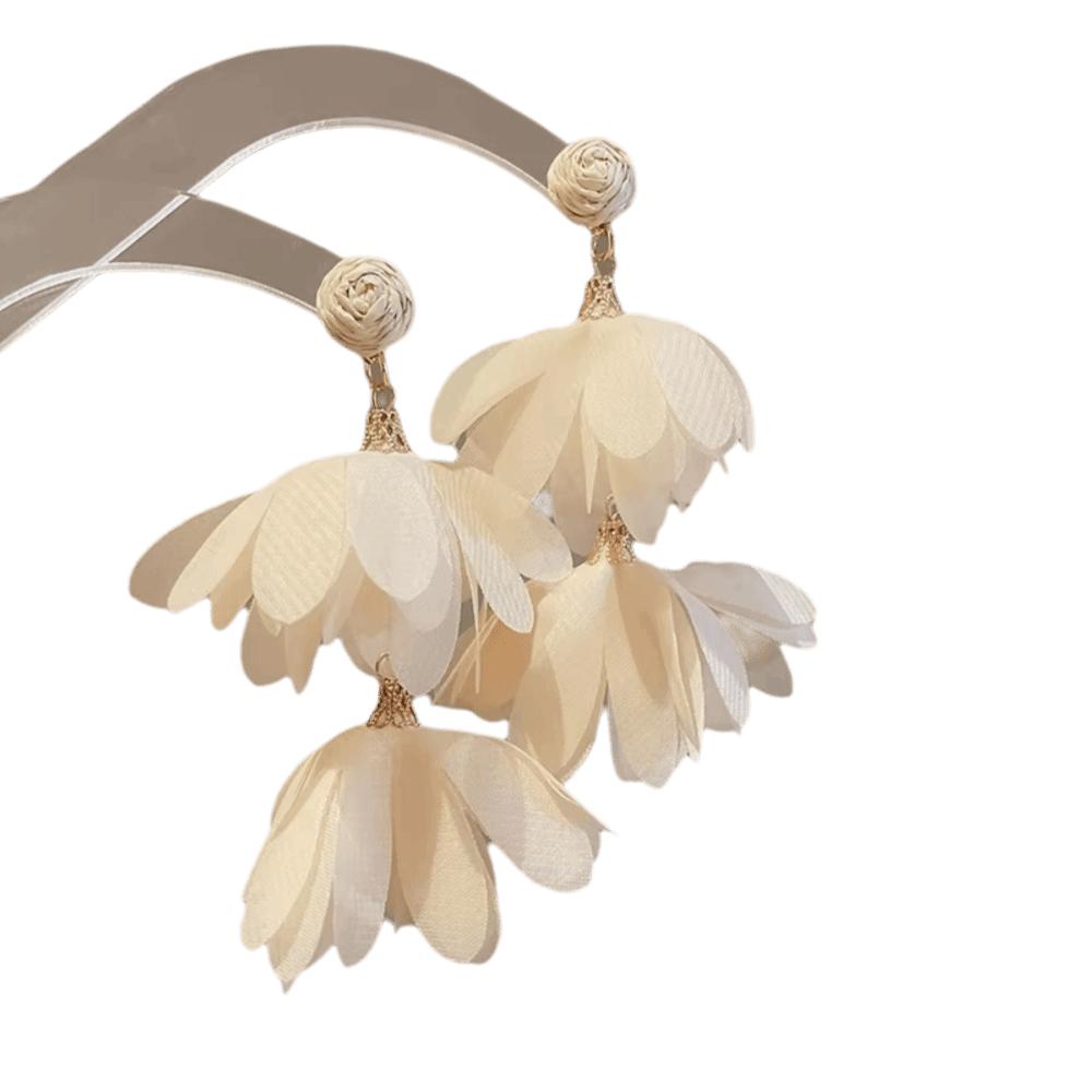 Boho Style Chiffon Flower Earrings Exaggerated Ear Studs Trendy Fabric Tassel Earrings  for Women