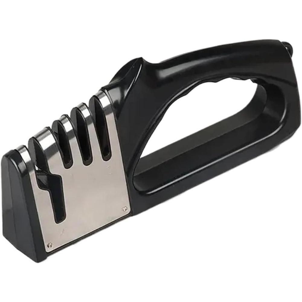 

4-ступенчатая точилка для ножей Портативная ручная точилка для ножей Нескользящее основание для заточки кухонных ножей Кухонный инструмент Аксессуары 20.5x4x6.5cm чёрный