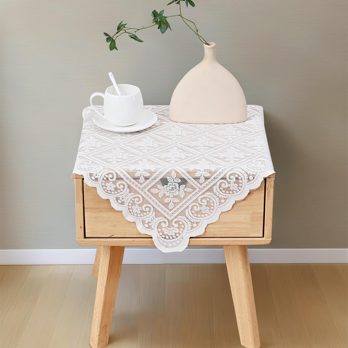 One Antique Embroidered Lace Tablecloth Solid Color Elegant Flower Cut Process Polyester Square Tablecloth100% Polyester 60cm x 60cm