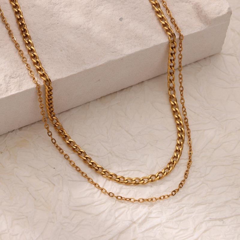 Multi-layer Stacked Chain Stainless Steel Gold-plated Double-layer Necklace Women's Fashion Niche Color-preserving Thin Chain O-chain New