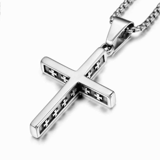 Stainless Steel Vintage Cross Pendant Necklace Men Religious Delicate Necklace Personality Jewelry