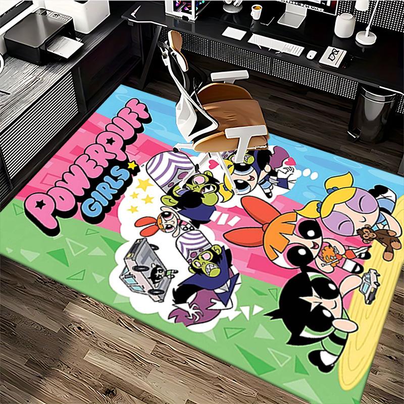 1pc Powerpuff Girls Anime Cartoon Design Office Chair Mat Non-Slip Carpet for Home Decor, Living Room, Bedroom, Game Room, Dormitory, Seasonal Gift, U