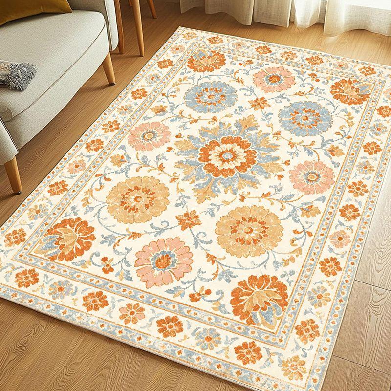 Retro Countryside Flower Area Rug Soft Non Slip Washable Floor Carpet for Living Room Bedroom Study Home Decor