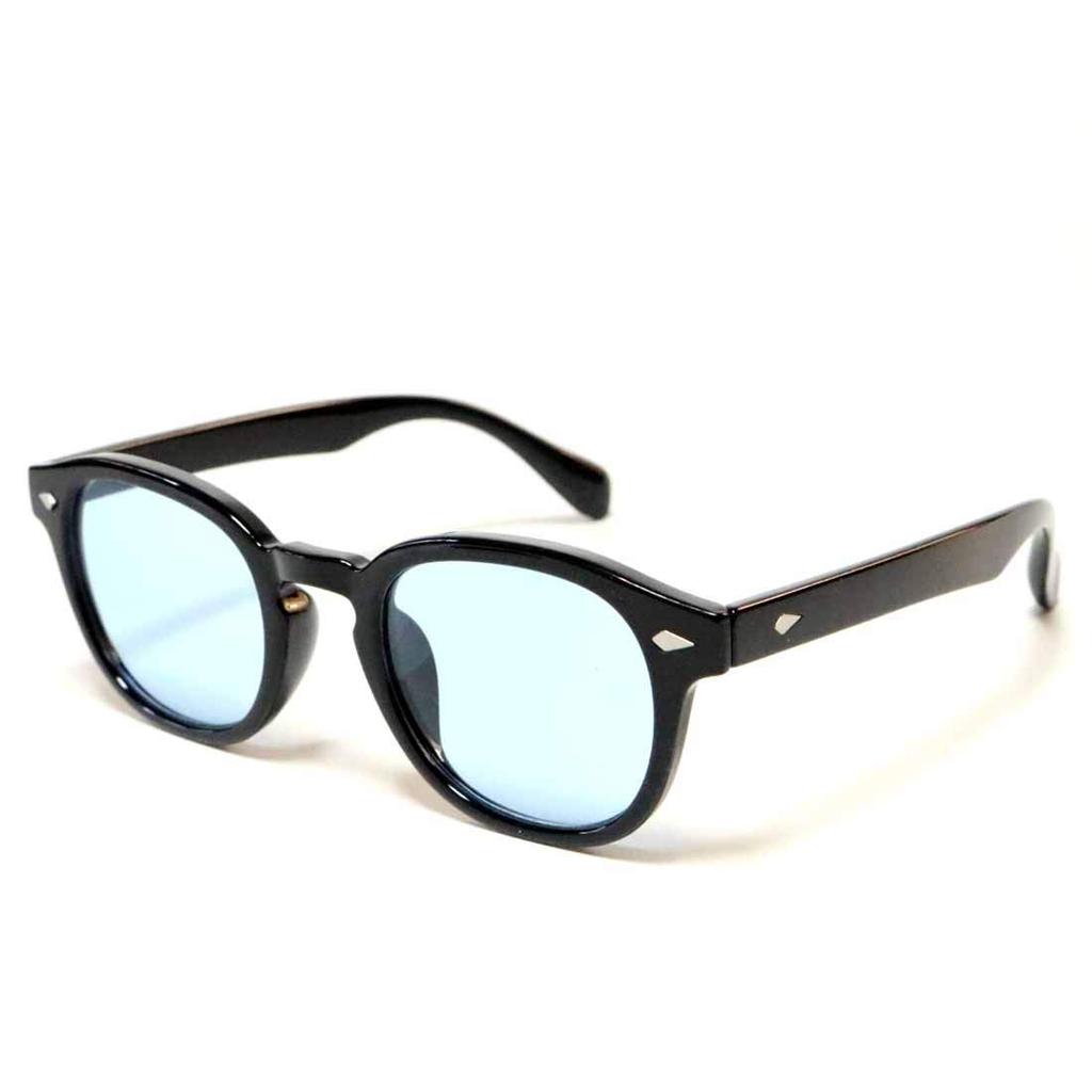 [FashionBerry] Black X Light Blue Sunglasses for Men and Women, Boston Style, Keyhole Bridge, 99% UV Protection, Lightweight, Classic Design, Colored