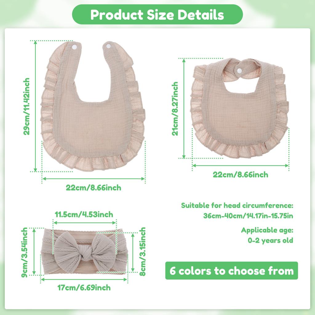3Pcs/Set Baby Drool Bibs & Headbands Bow Soft Cotton Feeding Burp Cloth For Newborn Toddler Kids Bibs Boys Girls Headwear