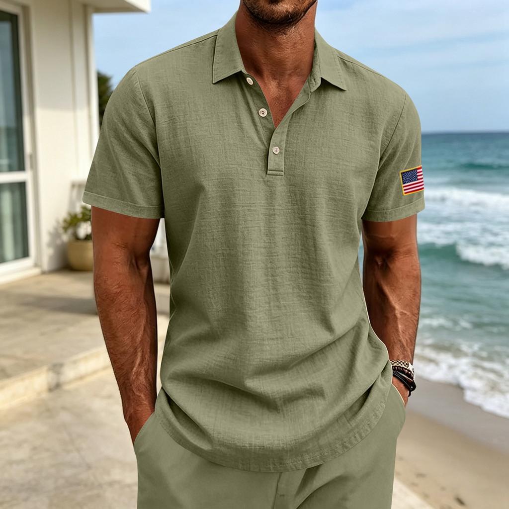 Herren Leinen Polohemden für Herren Kurzarm Hemd mit Knöpfen Herren Freizeit Golfhemden für Herren Henley Hemden für Herren Bequeme Passform