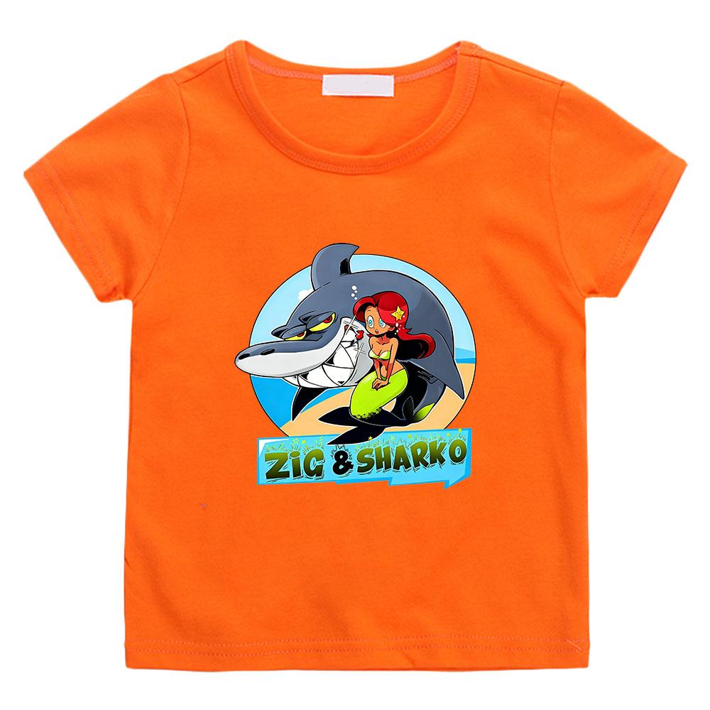Zig und Sharko Kleinkind Kinder 100% Baumwolle Cartoon Print T-Shirt 2-12 Jahre Jungen Mädchen Mode Weiche Kurzarme Freizeit Oberteile Sommer