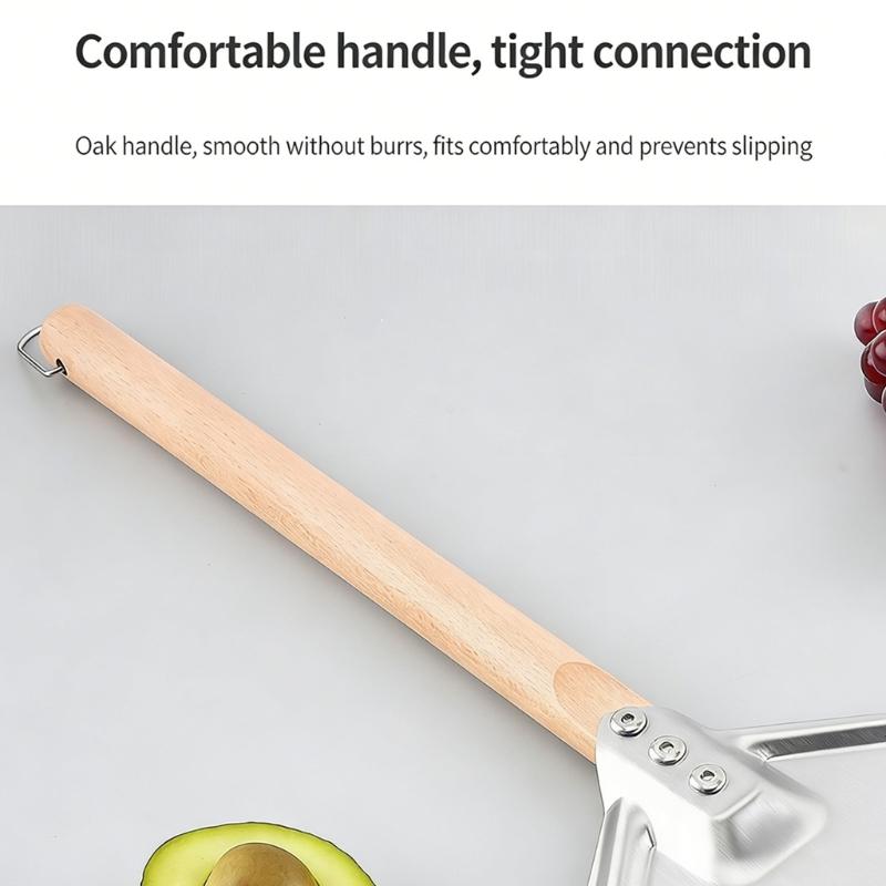 Practical Wood Handle Pizza Shovel 430 Stainless Steel With Large Perforated Pizza Peels For Easy Serving