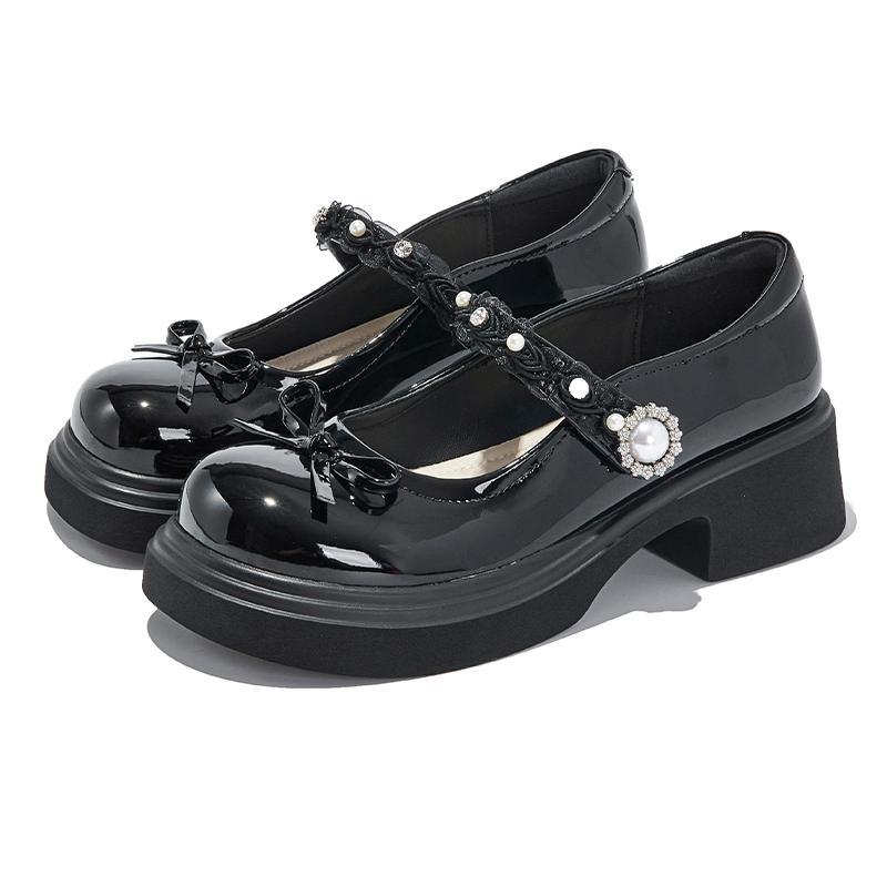 

Fashion AIYUQI 2025 new Mary Jane shoes for women Bow knot thick-soled JK female shoes Large size shallow-mouth loafers for women 43 чёрный