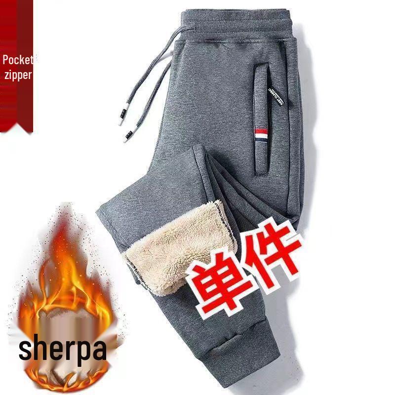 Men's Winter Lambskin Fleece Pants: Extra Thick, Warm, Loose Straight-Leg with Zipper for Young, Middle-Aged, and Elderly.