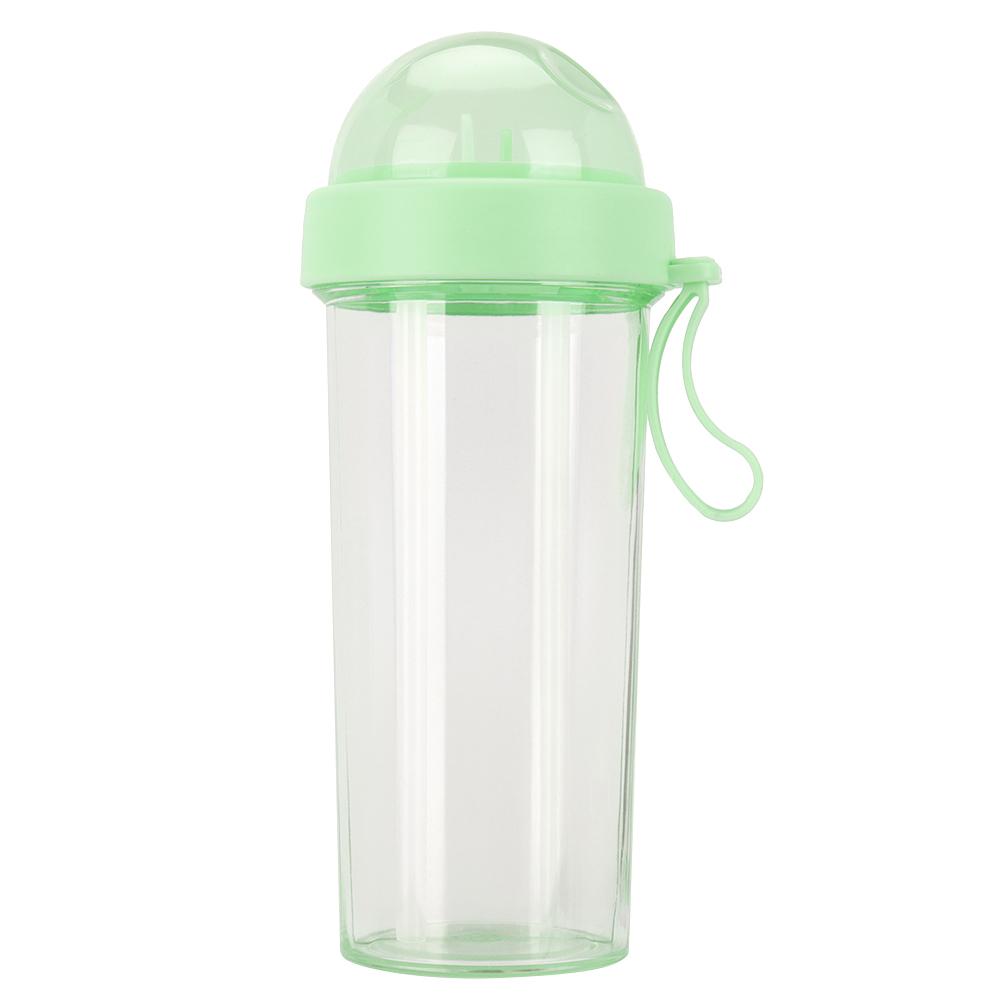 600ml Tragbare Wasserflasche mit zwei Strohhalmen, Dual-Use-Becher für Outdoor, Reisen, Sport, Grün