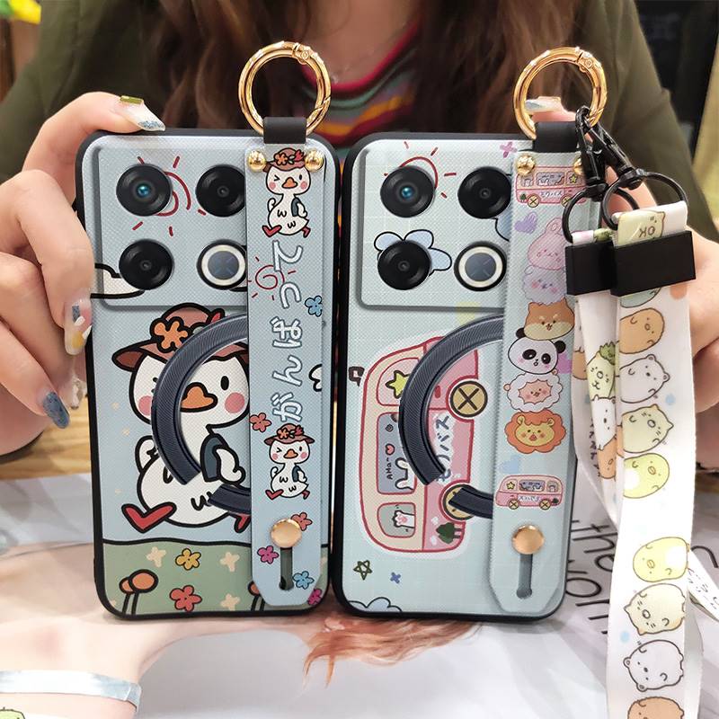 Cute Silicone Phone Case For infinix GT 20 Pro/X6871 Phone Holder Lanyard Durable Ring Back Cover Fashion Design Cartoon