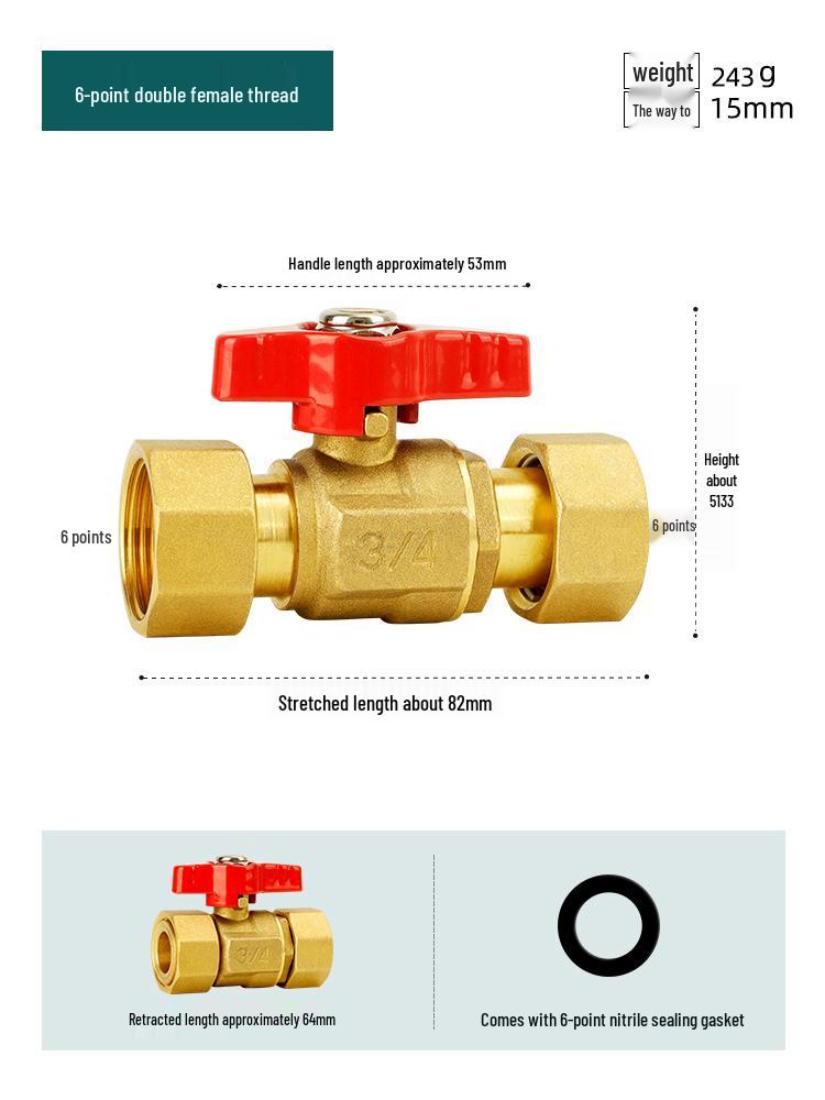 4-6 Point Copper Ball Valve: Internal/External Thread, Straight-Through Water Switch