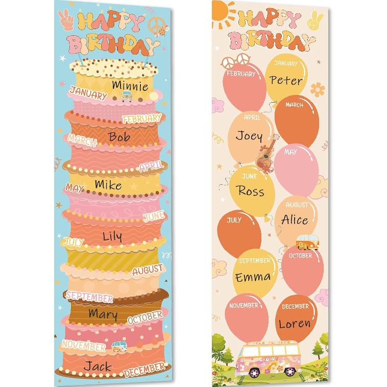 Happy Birthday Poster Chart Boho Birthday Bulletin Board Decorations Birthday Classroom Wall Door Decor for Calendars Bulletin Boards Nursery Groovy