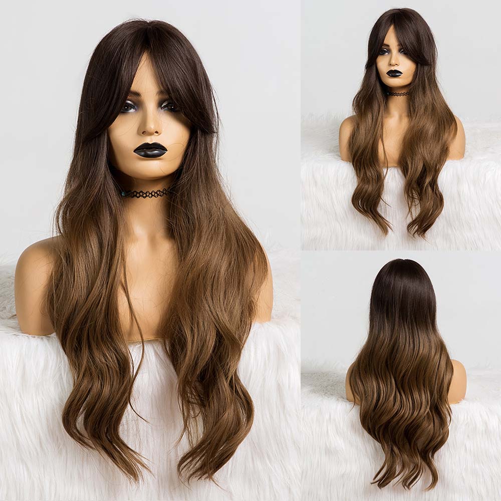 ALAN EATON Long Water Wave Wig Middle Part Red Brown Orange Copper Heat Resistant Synthetic Hair Wigs for Women African American