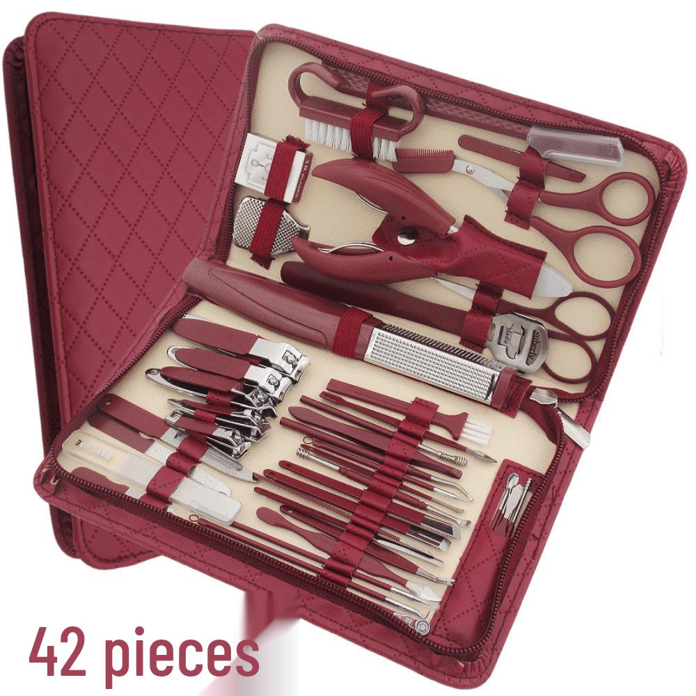 42-Piece Manicure Set: Stainless Steel Nail Clippers, Cuticle Nippers, Eyebrow Razor, Ear Pick, Foot Scraper.