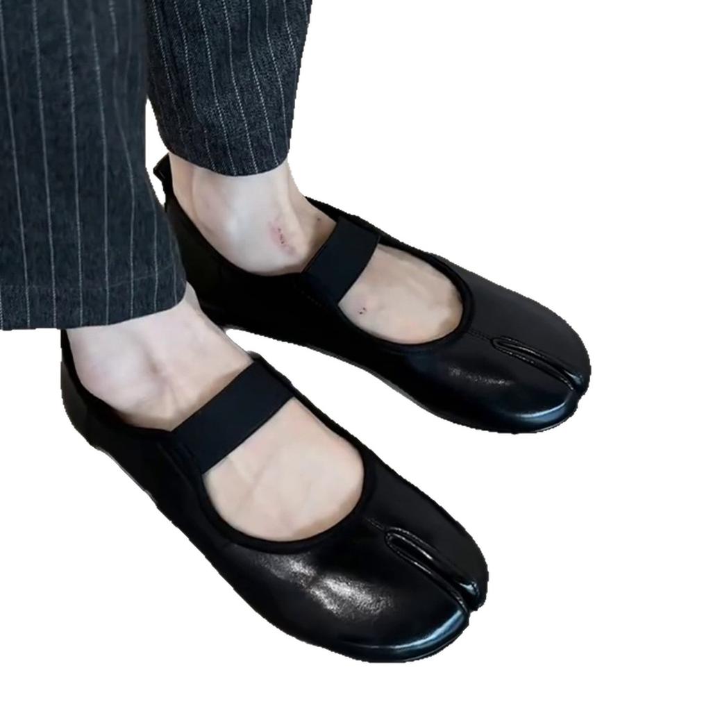 Sheepskin Version~ Retro Versatile Round Head Split Toe Inner Height Increase Soft Sole Female Soft Comfortable Simple Word with Light Mouth Single 