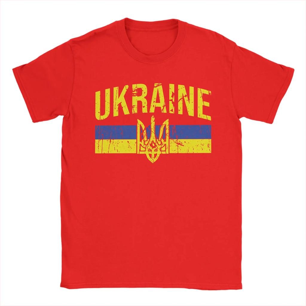 Men T-Shirts Ukrainian Coat Of Arms Fun Pure Cotton Tee Shirt Short Sleeve Ukraine Flag T Shirts Crewneck Clothes Graphic