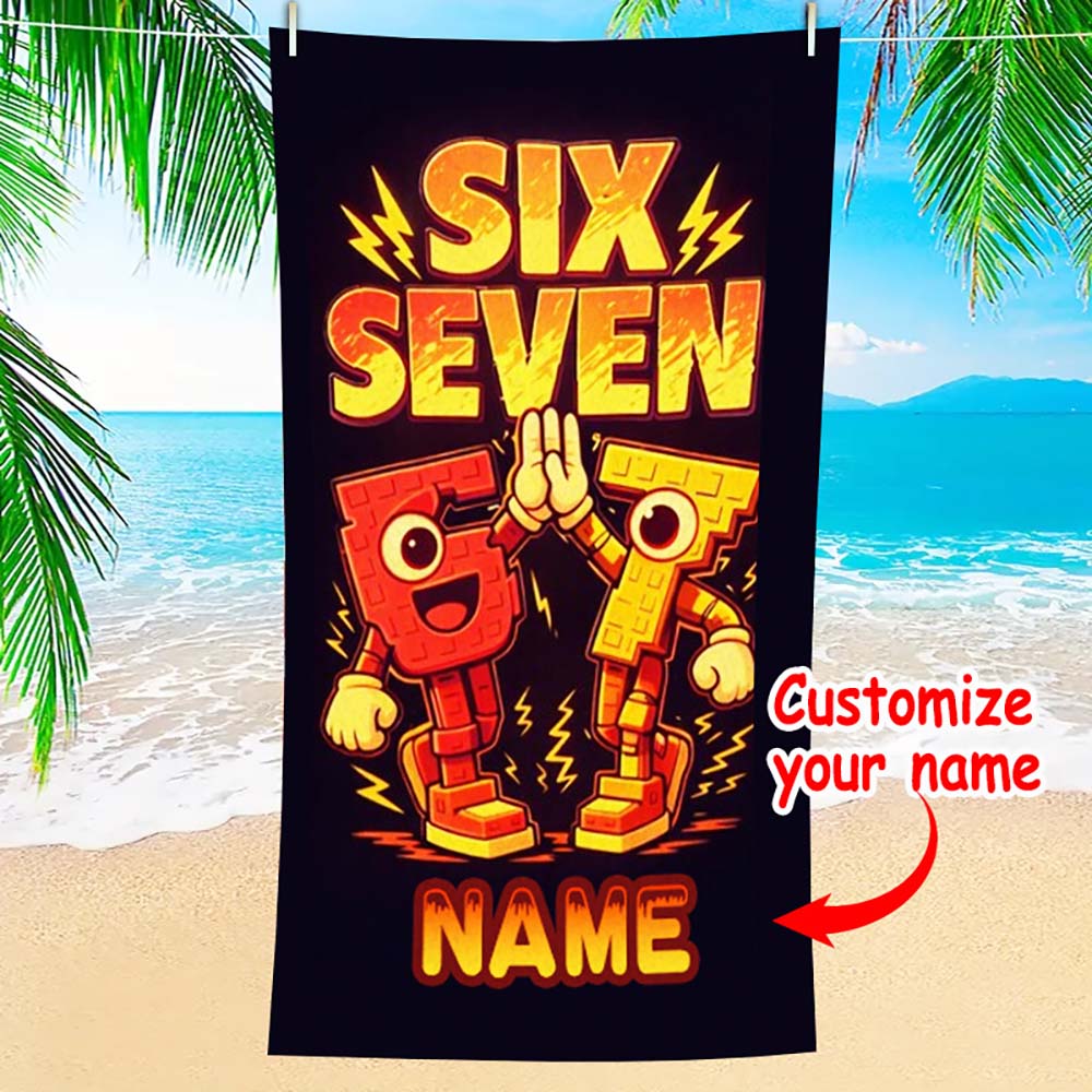 1 Stück Individuelles Personalisierbares Handtuch mit der Zahl Sechs Sieben, Cooles Cartoon-Gamer-Thema, Schnelltrocknendes Handtuch für den Sommerstrandurlaub