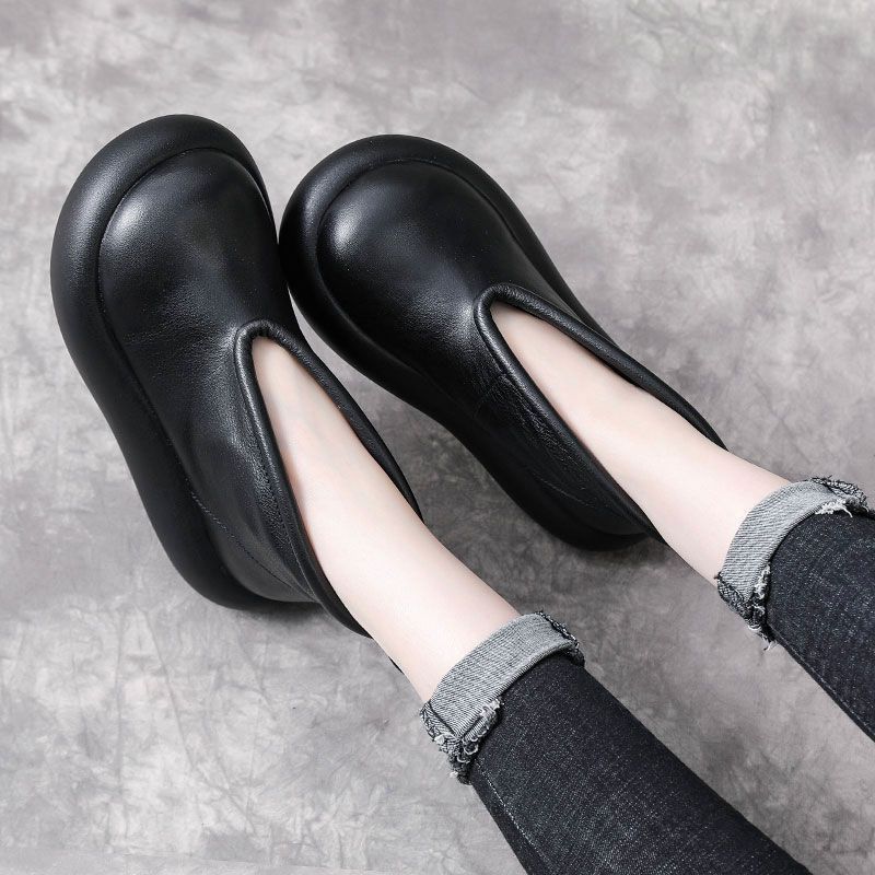 Slope Heel Short Boots Women's Retro Casual Big Head Single Boots Autumn and Winter Muffin Thick-soled British Versatile Personalized Short Mart