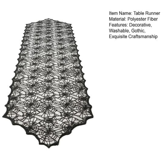 Black Lace Tablecloth Halloween Table Runner, Spider Web Runners, 17.7 x Retro Cocktail Party Decor 70.9Inch for Home Dinner Kitchen Mantel
