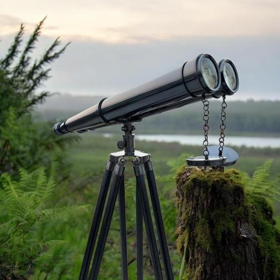 Brass Binocular Telescope with Wooden Tripod, Nautical Decor, Fully Functional Spyglass, Maritime Gift