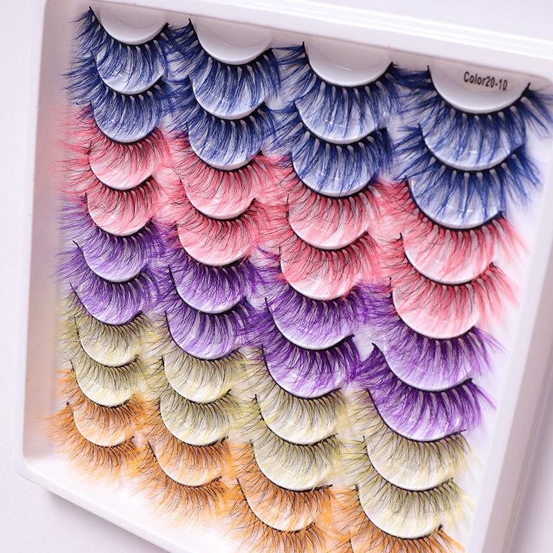20 Paar farbige falsche Wimpern, vergrößern die Augen, dicke und geschwungene gekreuzte Wimpern.
