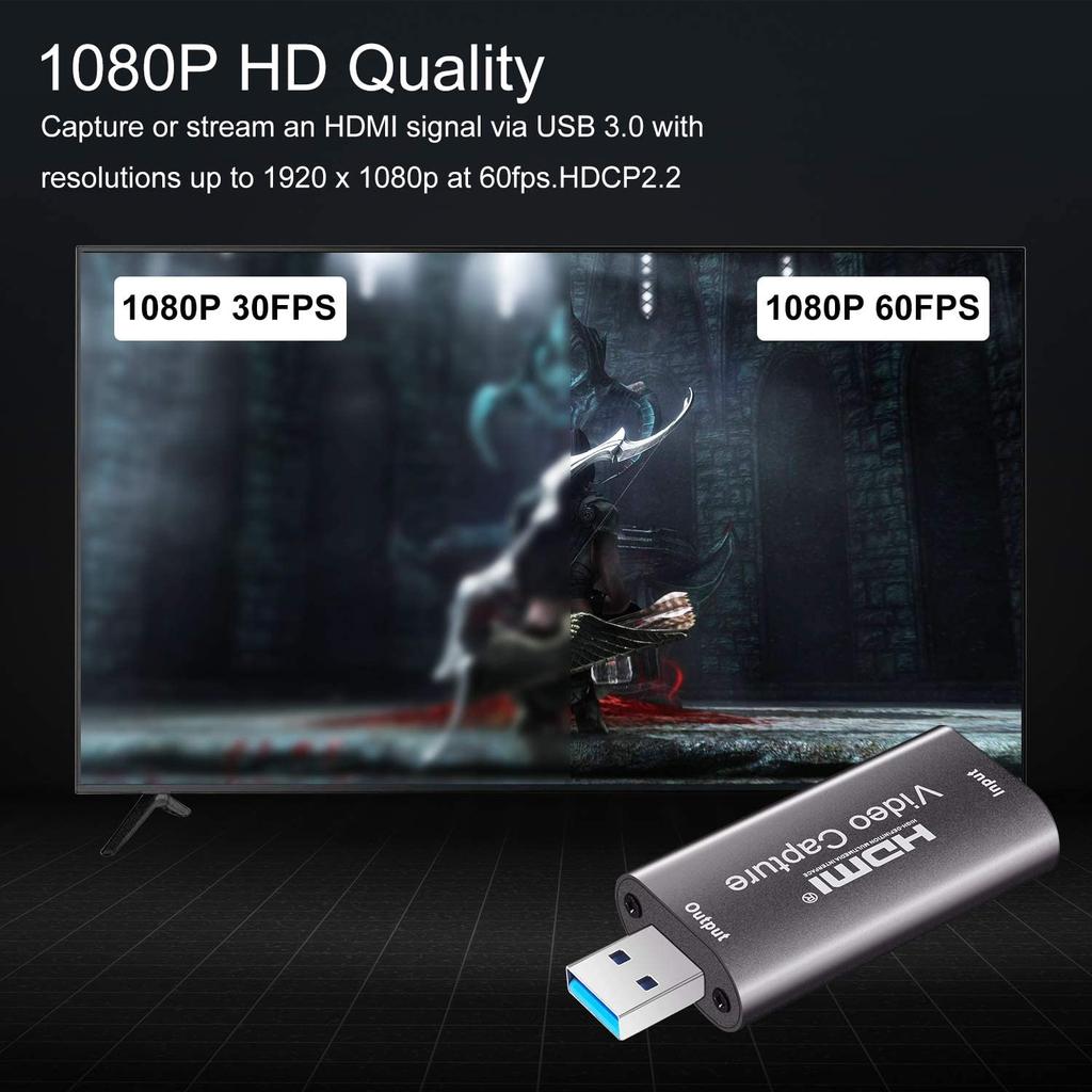 Audio Video Capture Card 60fps, 4K HDMI-compatible USB 3.0 2.0 Reliable Video Converter For Game Streaming Live Broadcasts