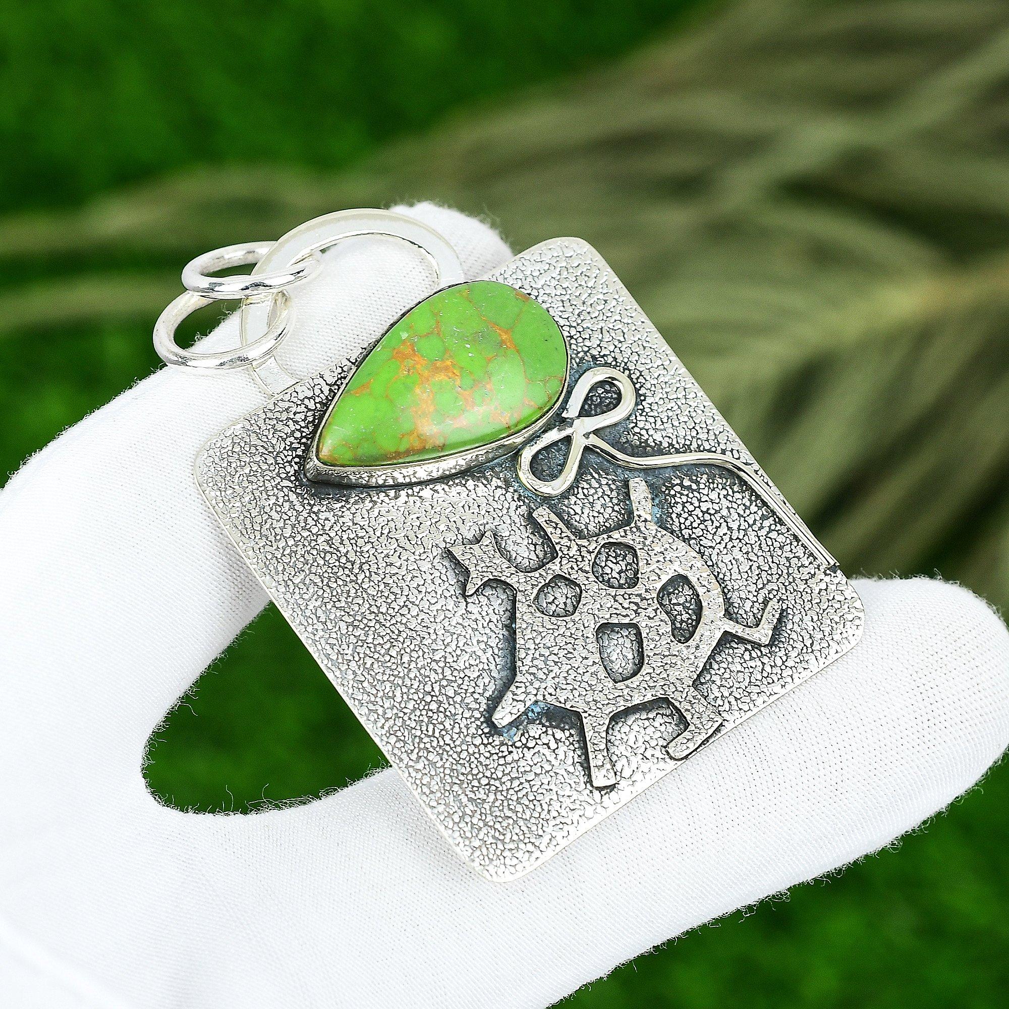 

Mothers day Sale Copper Green Turquoise Stone 925 Sterling Silver Sister Pendant