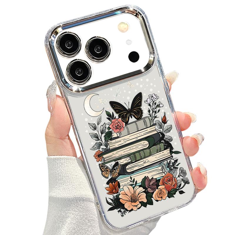 Tropical Leaf Floral Case For iPhone 18 Pro Max Plating Lens Clear Soft Cover For iPhone 17 16 15 14 13 Pro Max 17E 16E