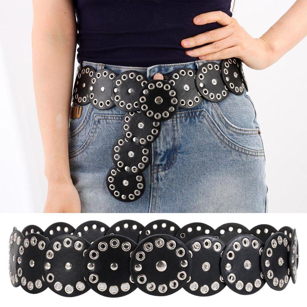 

Y2K Ремень для дисков в западном стиле, Широкий ремень для дисков Y2K Ремень для полых дисков, Полый ремень для женщин