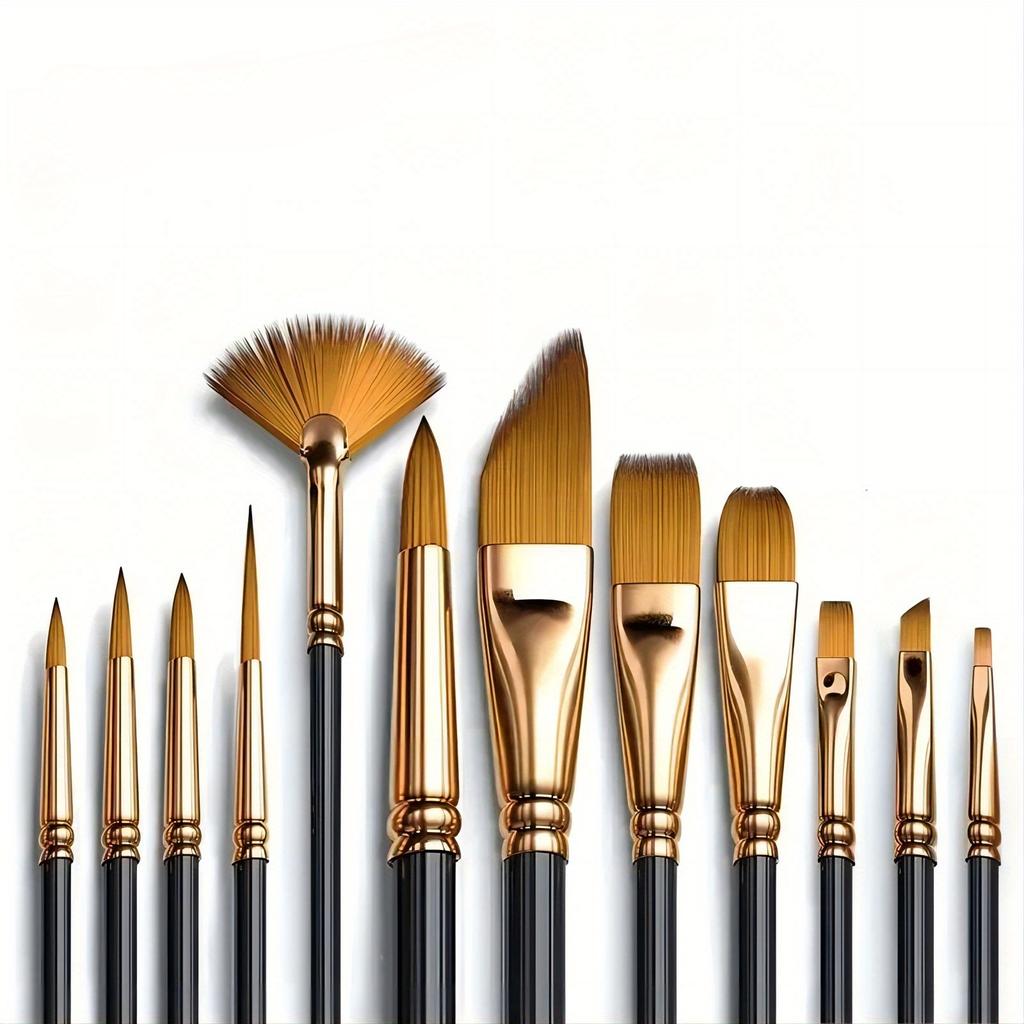 12 ცალი ნეილონის ჯაგარის ფუნჯების ნაკრები, ნეილონის ბრტყელი ფუნჯები, აკვარელის ფუნჯები, ზეთის საღებავი, მხატვრები, სამოყვარულო აკრილის მხატვრობა