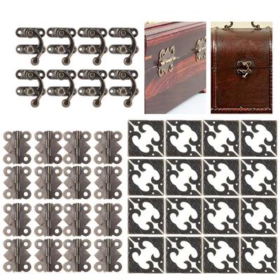 46PCS Small Size Retro Buckle Locks Bronze Corner Protectors Angle Code Box Hardware Jewelry Box