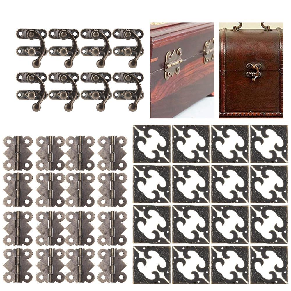 46PCS Bronze Box Hardware Small Size Box Hinges Angle Code Latch Hook Hasp  Cabinet